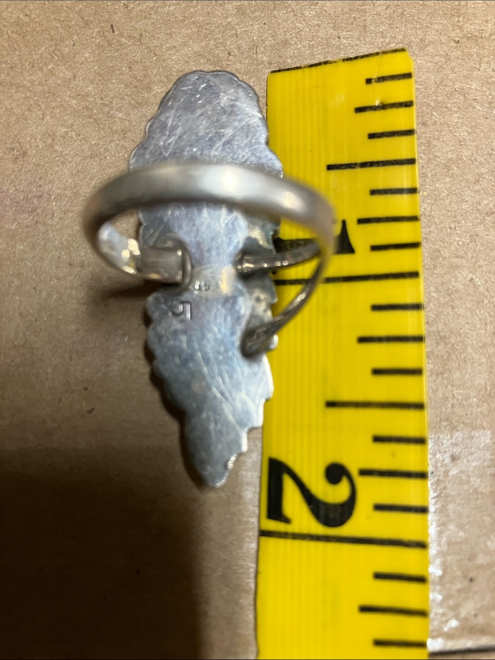 Sz 7 3/4 Signed LC Sterling Navajo Lozenge Feather Floral Ring Vintage - Picture 6 of 6
